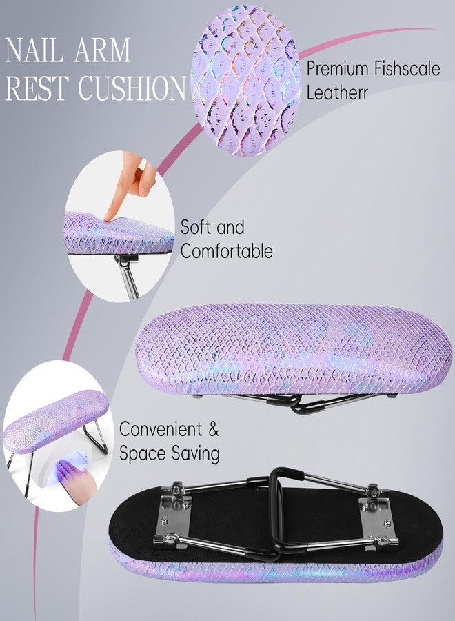 krofaue Professional Nail Hand Rest Stand - Nail Arm Rest High Density Sponge Foldable PU Leather Nail Arm Rest for Nail Tech with Non-Slip Stable Reduce Hand Fatigue Fit for Manicure Salon Use Purple - Image 3